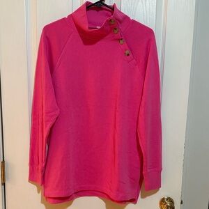 J. Crew Hot Pink Wide Button Collar Cloudspun Fleece Pullover Sweatshirt Size M